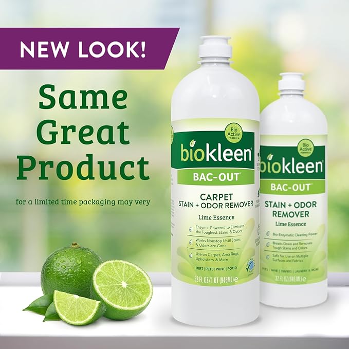 Biokleen Bac-Out Enzymatic Stain & Odor Remover for Carpet - Removes Stains and odors caused by dirt, pet accidents, wine, food, smoke - 2 Pack 32 oz w/Micro Cleaning Towel