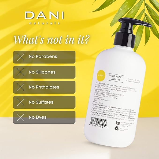DANI Naturals Hand & Body Lotion - Warm Sandalwood Vanilla Scented Aromatherapy Moisturizer, Deep Hydration for Dry & Dull Skin with Shea Butter, Aloe Vera, & Vitamin E, Cruelty-Free & Vegan, 12 Oz