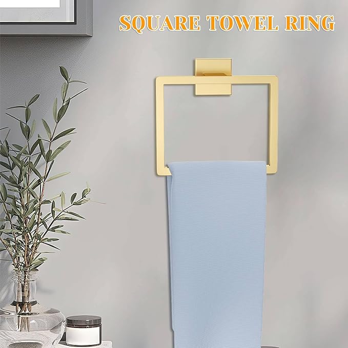 Brushed Gold Towel Bar Set 5 Pieces Bathroom Hardware Accessories Set,Upgraded Toilet Paper Holder with Shelf,Stainless Steel Towel Holder Set for Bathroom,Wall-Mounted 23.6 in