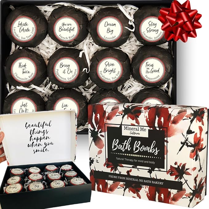 Bath Bombs for Women Relaxing with Inspirational Messages, 12 Natural and Organic Bath Bombs with Essential Oils & Skin Moisturizing Shea Butter. Stocking Stuffers Christmas Gifts for Wife Girlfriend
