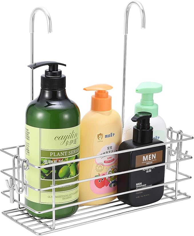 Shower Caddy Hanging Shower Rack SUS304 Stainless Steel Hanging Shower Orangizer with Hooks Over The Door, Shampoo Basket Storage (Single-Layer)