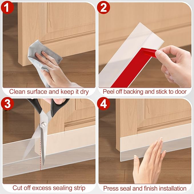 MYFAMIREA Door Weather Stripping 1IN (W) x 20FT (L) Door Draft Stopper Seal Tape Silicone Seal Strip Self Adhesive Shower Sweep Insulation Tape Side Bottom Strip for Sliding Glass Window Gap, Clear