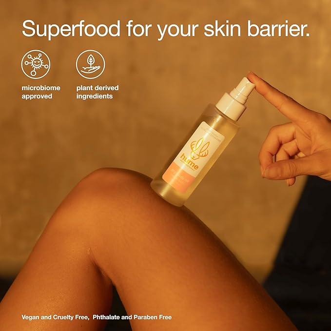 HUME SUPERNATURAL Dry Body Oil Spray - Ultra Hydrating Oil for Dry Skin, Light and Nourishing Body Oils for Women and Men, Long-Lasting Moisture (Amber Woods 1-Pack)