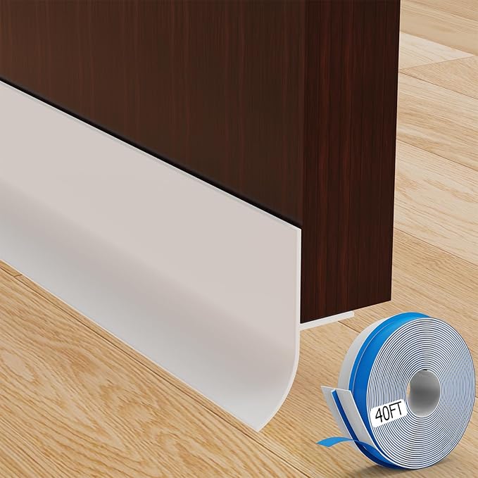 T-Shaped Silicone Door Weather Stripping for Side, 1.37 in x 40 Ft Door Draft Stopper Shower Seal Strip for Door Frame & Windows and Shower Sweep Gaps(White)