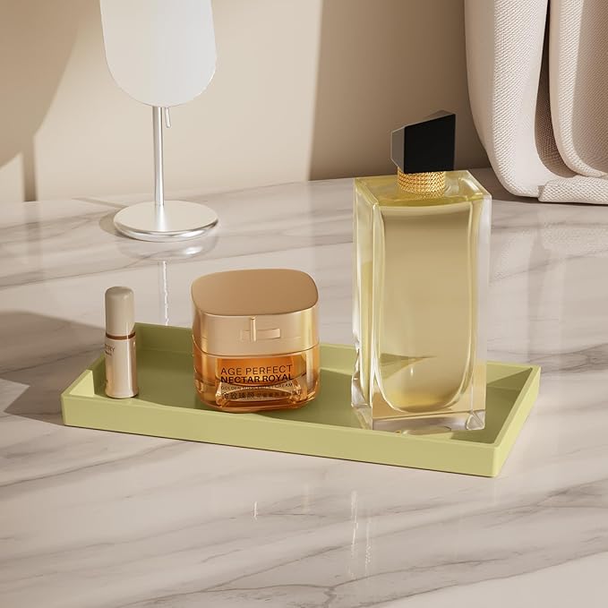 Vanity and Bathroom Tray, 9.8" ABS Countertop Organizer,Waterproof Vanity Tray for Toilet Tank,Perfume,Soap,Keys,Bathroom Accessories,Kitchen and Bath Trays,Non Slip Small Trays,Gold