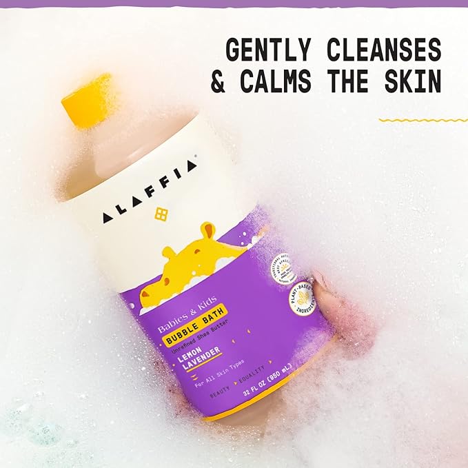 Alaffia Babies and Kids Bubble Bath, Gentle Baby Essentials for Delicate Skin, Cleansing & Calming Bubbles, Plant Based Formula, Vegan, Lemon Lavender (2 Pack - 32 Fl Oz Ea)