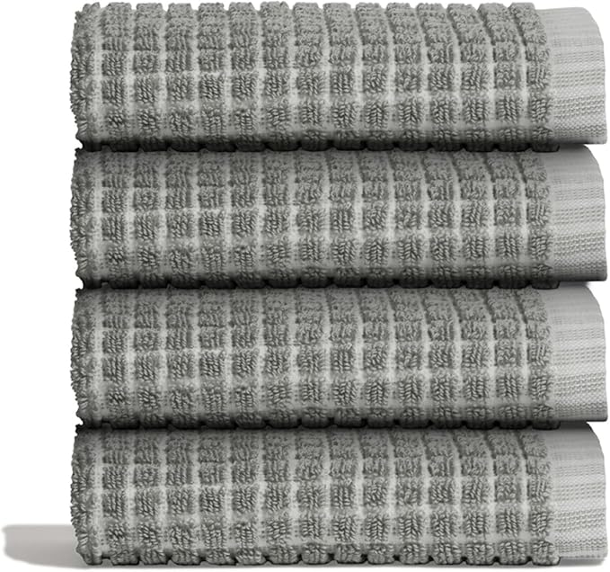 ONSEN Terry Cotton Waffle Face Towel Set – 4 Pack Luxury Cotton Face Towels, Quick Dry & Absorbent Washcloths – Soft, Lightweight, Durable Bathroom Towels for Everyday Use (Grey Fog, 12x12 in)