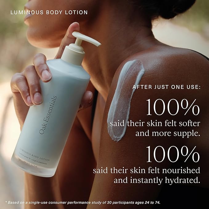 Oak Essentials Luminous Body Lotion | Hydrating Blue Tansy Body Cream with Rose Oil, Turmeric, Shea Butter and Coconut Oil, 1.33 Fl Oz (Travel Size)