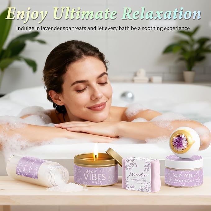 Spa Gifts for Women Bath Gift Set, Lavender Relaxing Spa Gift Baskets Home Bath Set Self Care Kit Care Package Thank You Christmas Birthday Gifts for Women Mom Her Friend Sister Teen Girl Wife Grandma