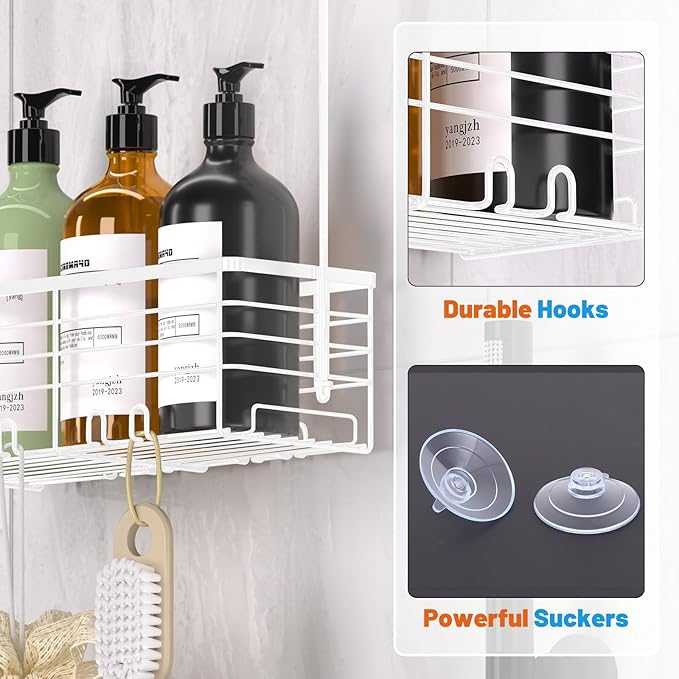 YUOROS Hanging Shower Caddy, Shower Caddies Bathroom Shower Rack Organizer Shampoo Bracket (White)