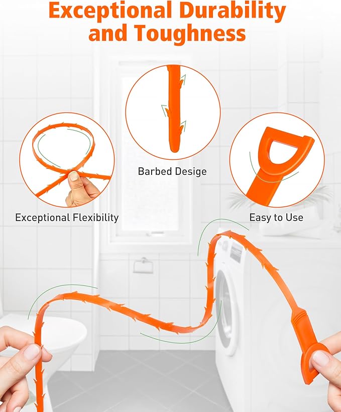 Drain Clog Remover, 25-Inch Drain Hair Removal Tool, Drain Hair Remover Plumbing Snake, Drain Cleaner Hair Clog Remover, Shower Drain Hair Catcher, Easy & Quik to Use on Most Drains - 6 Pack