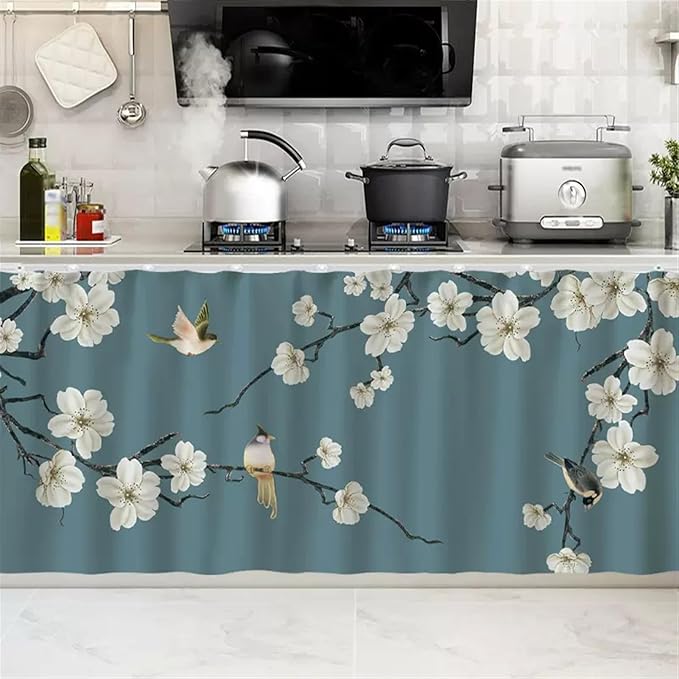 SK Studio Short Curtains for Kitchen, Cabinet Shelf Dust-Proof Blackout Tier Cafe Curtain Under Sink Skirt for Bathroom Laundry Room Style 17, 19.7" W x 27.6" H