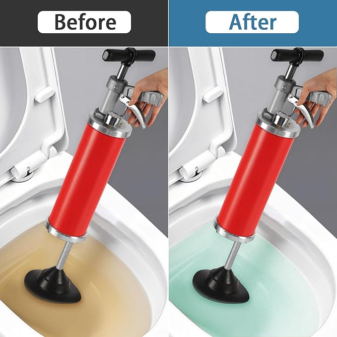 Portable High Pressure Kinetic Toilet Plunger Air Drain Blaster Pump for Bath Toilets Bathroom Shower Kitchen Clogged Pipe (Red)