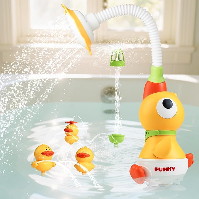 Baby Bath Sprayer Toy for Toddlers-Adjustable Water Flow Rinser with 3 Squirting Ducks & Bathtub Shower Head,Fun Bath Time Gift for 1 2 3 Year Old Kids, Babies & Newborns