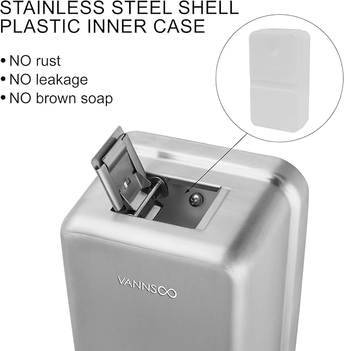 Wall Mounted Soap Dispenser Bathroom, 1100ml 37oz Commercial Stainless Steel Liquid Soap Dispenser Wall Mount (Vertical Brushed)