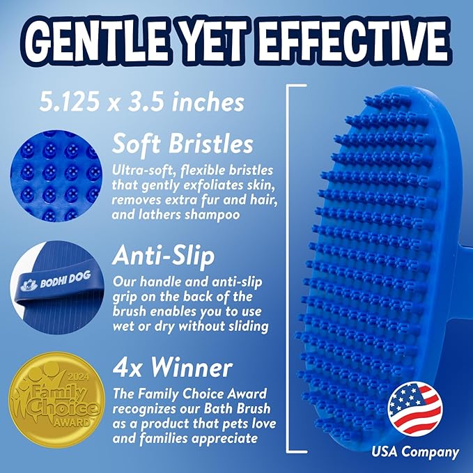 Bodhi Dog Shampoo Brush - Pet Grooming & Bath Supplies for Dogs and Cats - Bath Brush for Long & Short Hair - Premium Scrubber for Shower, Bathing & Massage (One Pack, Blue)
