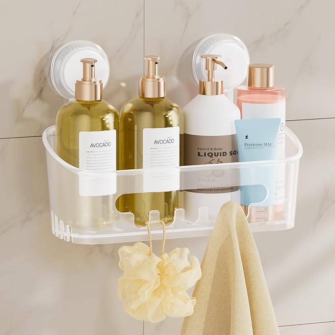 TAILI Shower Caddy Suction Cup 2 Pack, Heavy Duty Bathroom Organizer, Removable Shelves for Inside Shower, Shampoo, Waterproof Suction Plastic Storage for Bathroom Accessories Holder, Frosted Clear