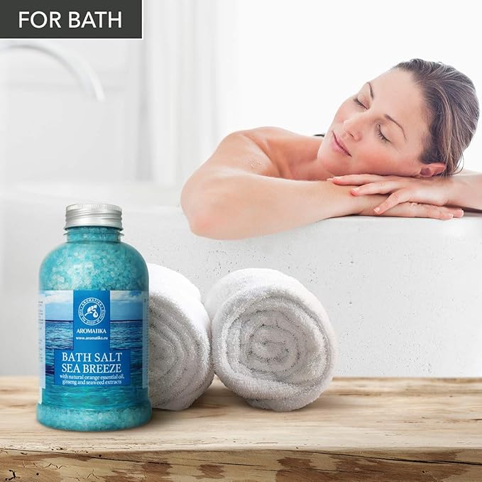 Bath Salt Sea Breeze 21.16 Oz with Natural Essential Oils Orange & Ginseng & Seaweed - Best for Good Sleep - Relaxing - Calming - Body Care - Beauty - Aromatherapy