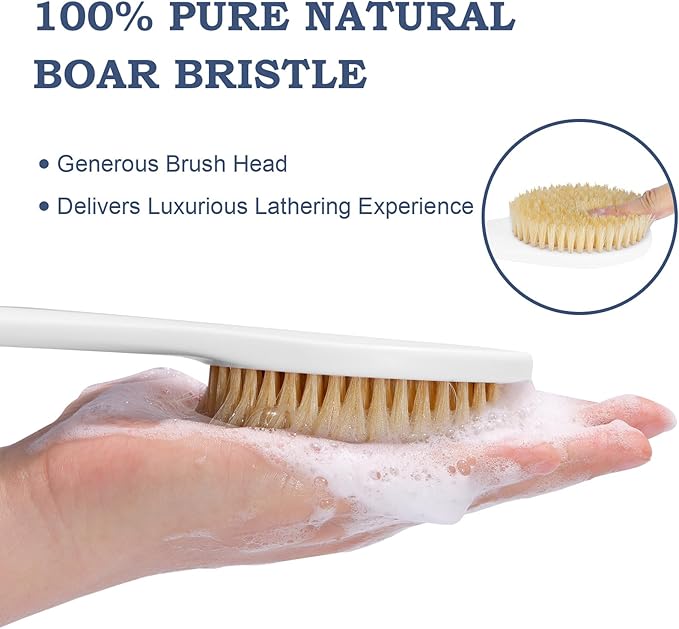 Back Scrubber for Shower, Shower Body Brush for Cleaning with Long Handle for Showering, 17 Inch Back Washer Exfoliator for Shower Men Women with Non-Slip Handle, Adhesive Hook (Lake Blue)