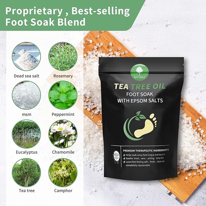 Tea Tree Oil Foot Soak with Epsom Salt - Pedicure Foot Spa for Toenail Fungus Treatment, Nail Discoloration, Stubborn Foot Odor and Itchiness -16 oz