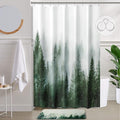 ORTIGIA 54x78 Misty Forest Stall Shower Curtain for Small Bathroom, Green Narrow Nature Woodland Shower Curtain Set with Hooks, Waterproof Fabric Pine Tree Fog Magic Home Bath Curtain