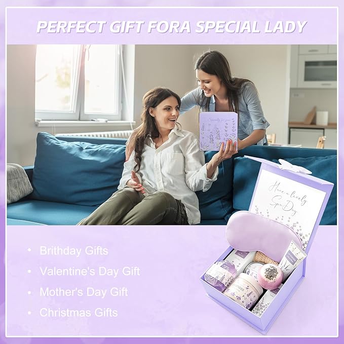 Lavender Spa Gifts Set, 11 Pcs Bath Gift Set for Women, Relaxing Spa Gifts, Home Spa Products, Birthday Gifts for Women Valentine's Day