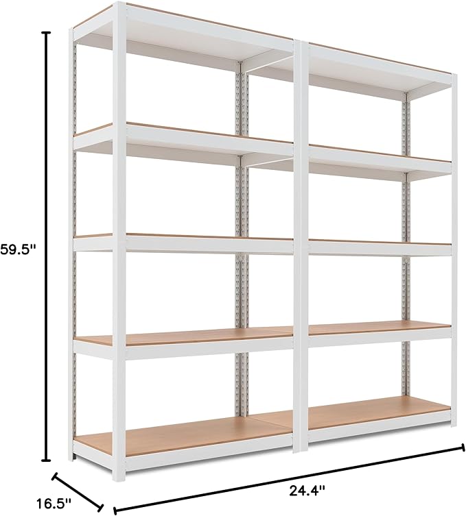 HOMEDANT House 5 Tier Laminated Metal Shelving Unit Adjustable Storage Utility Rack Heavy Duty Shelves Organization Multipurpose Shelf Kitchen Garage Pantry Closet (2, (M) 36.2" W, White)