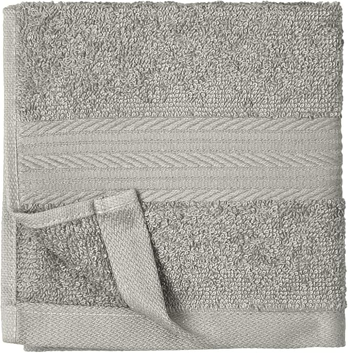 Amazon Basics Cotton Washcloths for Bathroom, Soft and Highly Absorbent, 12 in x 12 in, Gray, 12-Pack