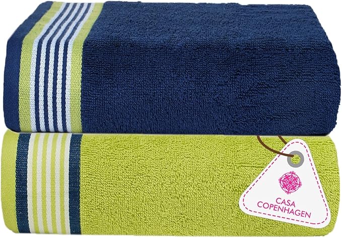 CASA COPENHAGEN He & She 2 Pieces Large Bath Sheet Set- Violet Indigo + Teal Green, 550 GSM, Designed in Denmark Made of Soft Egyptian Cotton for Bathroom, Kitchen & Shower
