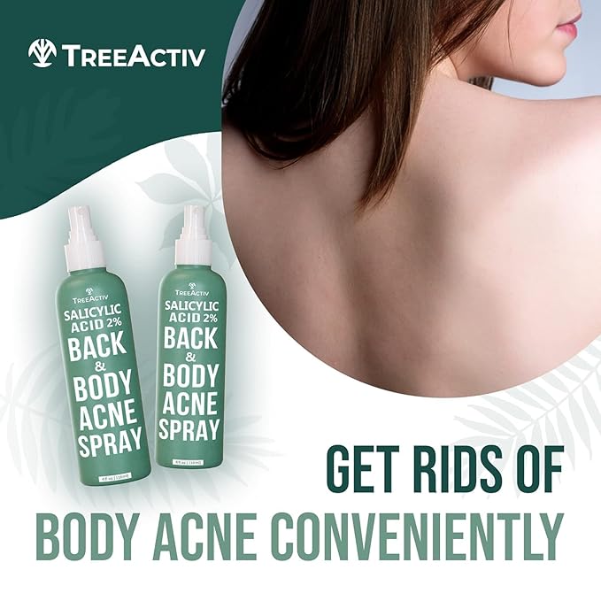 Salicylic Acid Back & Body Acne Spray, Back Acne Solution For Women And Men, Acne Body Spray with Tea Tree Oil, Fast-Drying Back Acne Spray, Fine Mist, Back Acne Spray, 4 fl oz, 2-pack