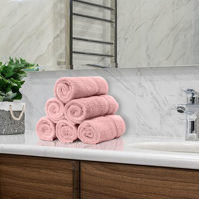 Monogrammed Hand Towel, Personalized Initial Gift, Extra Absorbent 100% Turkish Cotton - Soft Terry Finish - Set of 2 - Black Block Initial B - Embroidered on Pink Towels