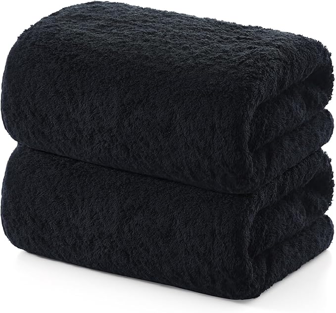 REDKISS 2 Piece Luxury Bath Towel Set - 31x62 inch Oversized Thick Bath Sheet, 100% Cotton, 900 GSM, Super Soft, Highly Absorbent, Quick Dry Large Black Bath Towels, Ideal for Bathroom, Pool, Gym, Spa