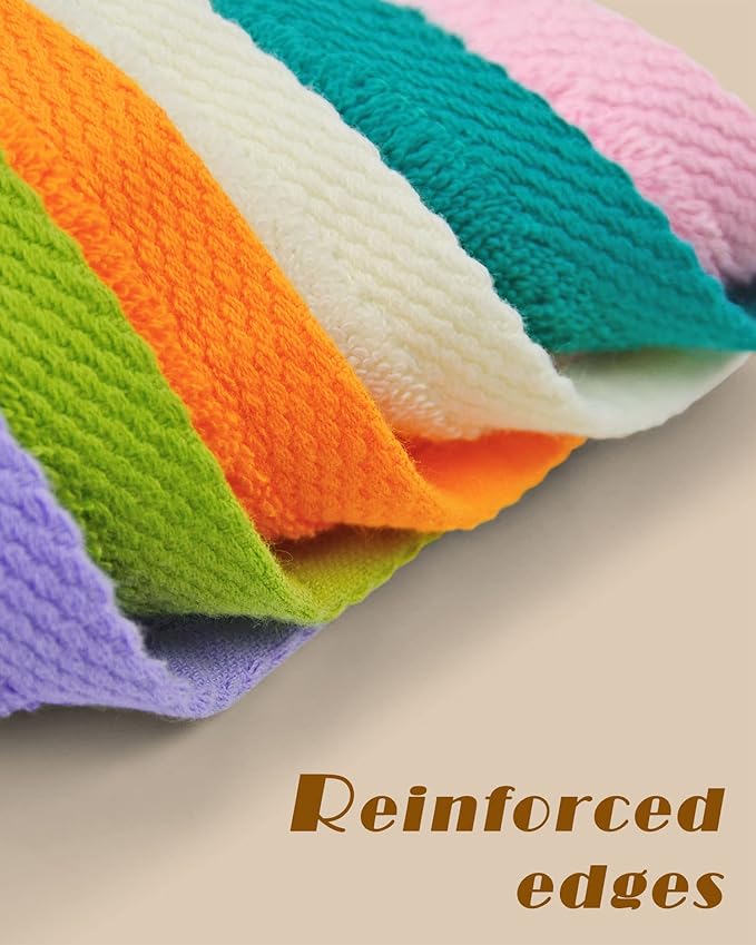 Cleanbear Cotton Wash Cloths Soft Washcloths with 6 Colors for Body and Face, 13 by 13 Inches Large Bathroom Washcloth Set Highly Absorbent Fade Resistant Face Cloths
