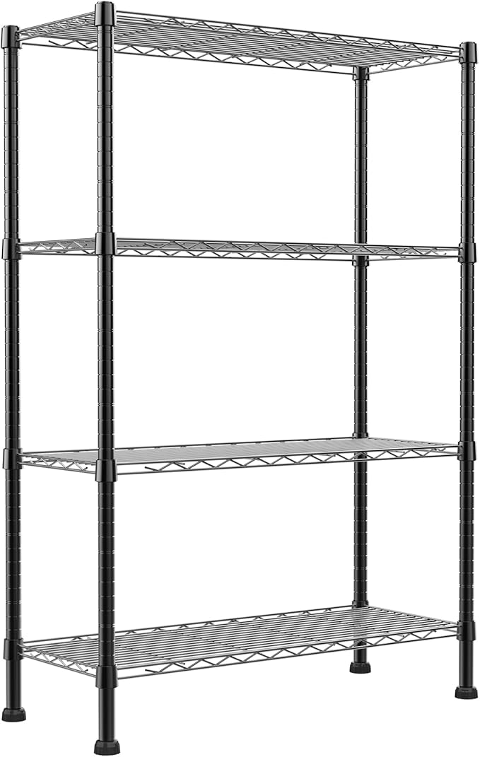 REGILLER 4-Wire Shelving Metal Storage Rack Adjustable Shelves,Standing Storage Shelf Units for Laundry Bathroom Kitchen Pantry Closet(Black,14.1" D x 30" W x 54" H)