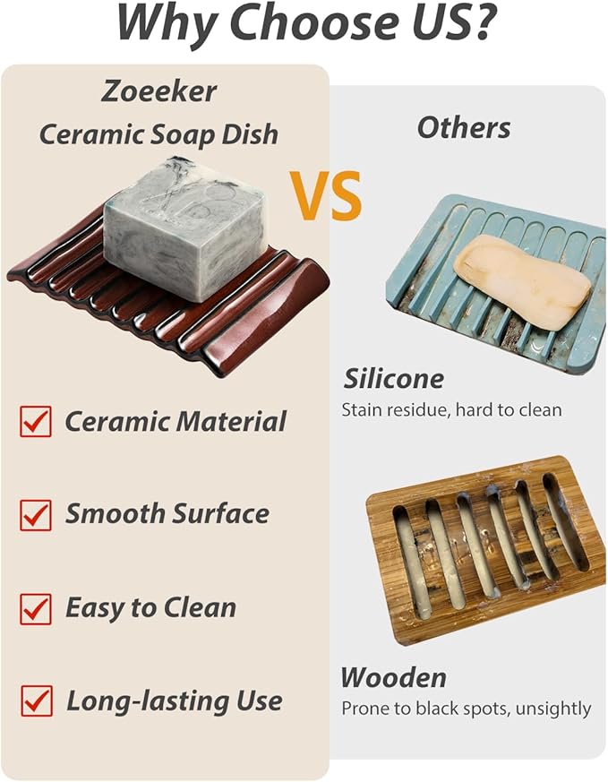 Bar Soap Holder, Ceramic Soap Dish Japanese Soap Tray for Countertop & Saver for Shower, Lift Soap Keep Dry，with Self Drain, Red