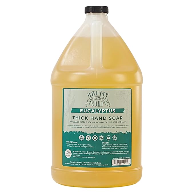 Adams Handmade Soap Thick Organic Castile Liquid Hand Soap 1 Gallon Refill - Eucalyptus