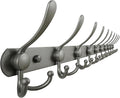 Dseap Coat Rack Wall Mount - 38” Long 10-Tri-Hooks Heavy Duty Coat Hanger Rail Wall Hooks for Hanging Coats Hats Clothing Clothes Purse Mudroom Entryway, Gray