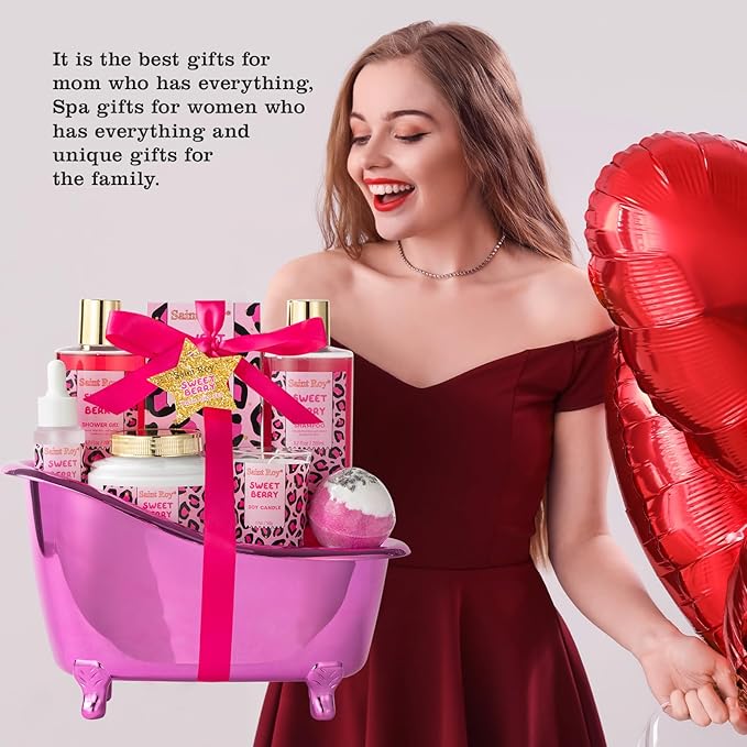 bath body Gifts for Her Home Bath Spa Gift Basket for Women Sweet Berry Bath Sets for Teens Gift Aromatherapy Home Spa Kit with Body Oil & More women's spa gift sets Best Gifts Mothers day