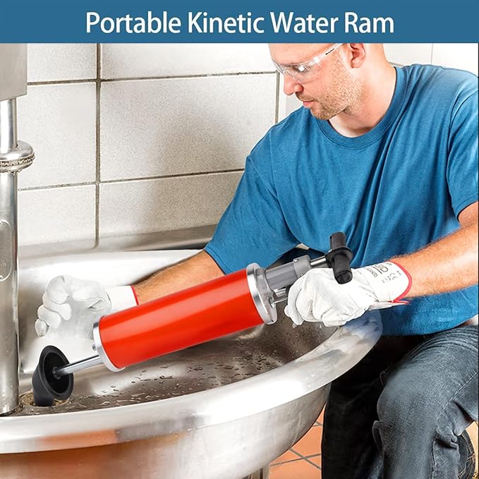Portable High Pressure Kinetic Toilet Plunger Air Drain Blaster Pump for Bath Toilets Bathroom Shower Kitchen Clogged Pipe (Red)