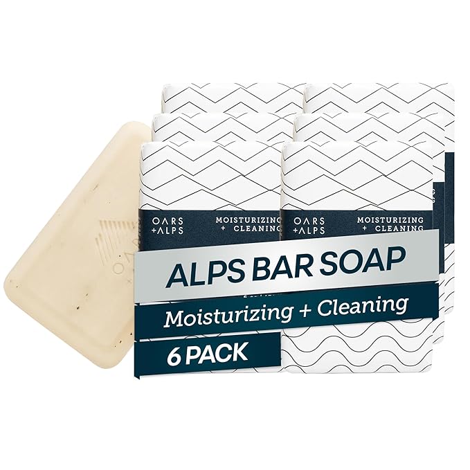 Oars + Alps Shea Butter & Jojoba Oil Exfoliating Bar Soap for Men, Deep Cleaning & Exfoliating Soap, Made with Clean Ingredients, All Skin Types, Cruelty Free, Paraben Free, Travel Size, 6pk, 6oz