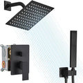 Shower Faucet Set Rain Shower System Matte Black with High Pressure 8-Inch Shower Head Handheld Square Shower Head Bathroom Luxury Rain Shower Faucet Shower Complete Combo Kit Wall Mounted