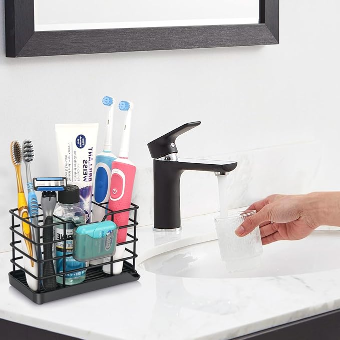 Toothbrush Holders for Bathrooms, Stainless Steel Bathroom Toothbrush Holder Kids Electric Tooth Brush Holder and Toothpaste Holder for Bathroom Accessories Organizer with Tray, Multi-Slots (Large)