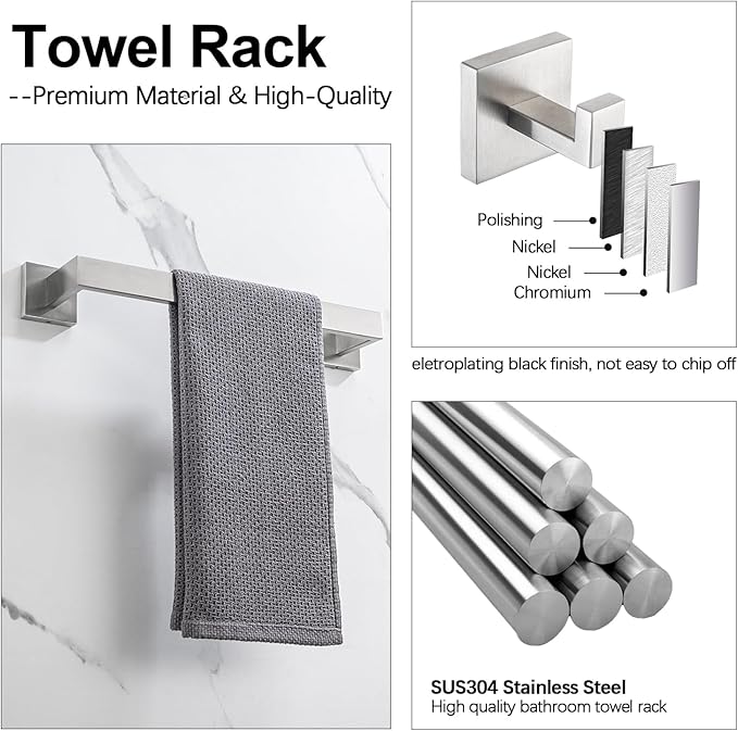 4-Piece Bathroom Hardware Set, Towel Rack Towel Holder Toilet Paper Holder Towel Hooks Towel Bar Set Stainless Steel Towel Rack Accessories Set Wall Mounted, Brushed Nickel 23 Inch