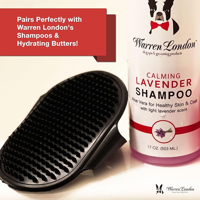 Warren London 2-in-1 Bath & Groom Brush for Dogs & Cats – Black Silicone Scrubber & Applicator for Shampoo, Hydrating Butter or Leave-In Conditioner – Gentle Massaging Grip
