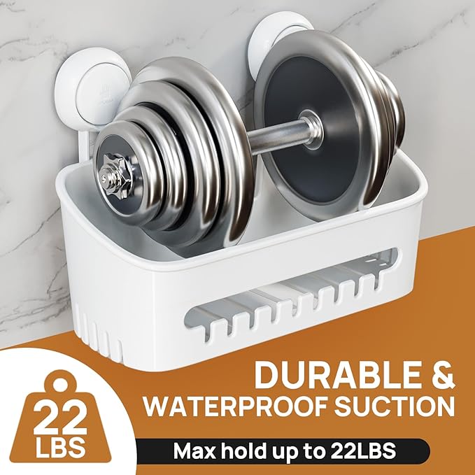 LEVERLOC Shower Caddy Suction Cup Shower Shelf Basket Suction Pack of 2 One Second Installation Removable Powerful Bathroom Organizer Max Hold 22lbs Shower Storage Plastic