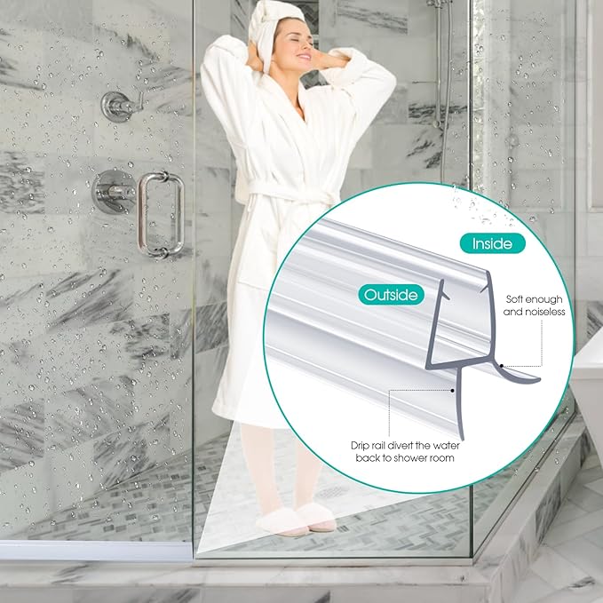 POZIA Clear Frameless Glass Shower Door Bottom Seal | Shower Door Sweep for Leak-Proof, Quick Installation to Create Reliable Water Barrier (2PACK-1/4in-23mm Gap)