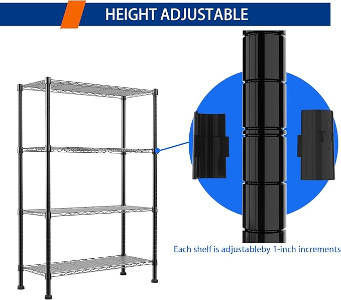 REGILLER 4-Wire Shelving Metal Storage Rack Adjustable Shelves,Standing Storage Shelf Units for Laundry Bathroom Kitchen Pantry Closet(Black,14.1" D x 30" W x 54" H)