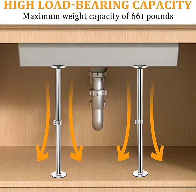 Undermount Sink Brackets, Stainless Steel Adjustable Sink Legs Installation and Repair Kit Support System with Waterproof Gloves for Kitchen, Bathroom(16.1-28.7inches)