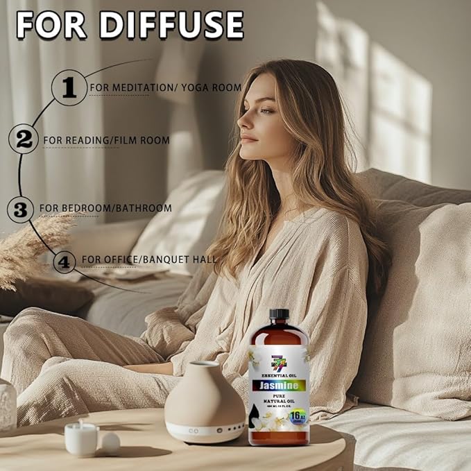 Jasmine Essential Oil (16 oz / 480 ml) – Jasmine Oils for diffusers, humidifiers, Home Baths, Cleaning Products, Yoga, DIY Soaps and DIY Scented Candles