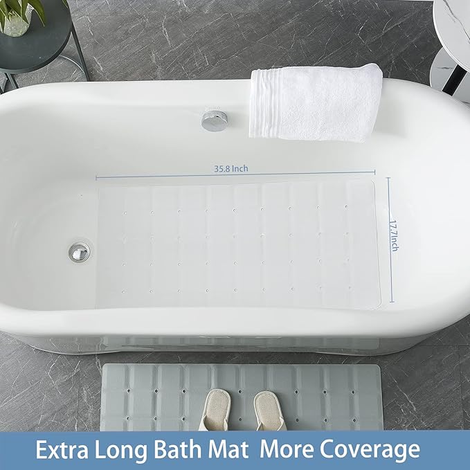 Foldable Silicone Bathtub Mat: Jumbo Size Heavy Duty Safety Bath Mat for Tub Without Suction Cups Non Slip Bath & Shower Mat for Textured, Reglazed, Refinished Tub (White, 35.8 x 17.7)
